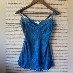 Y2K Victoria’s Secret Blue Lace/Mesh Chemise Teddy with Side Slits